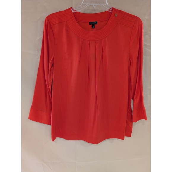 Talbots Womens Top Size 16 Orange 3/4 Sleeve Pleated Career Casual Blouse - Picture 1 of 5